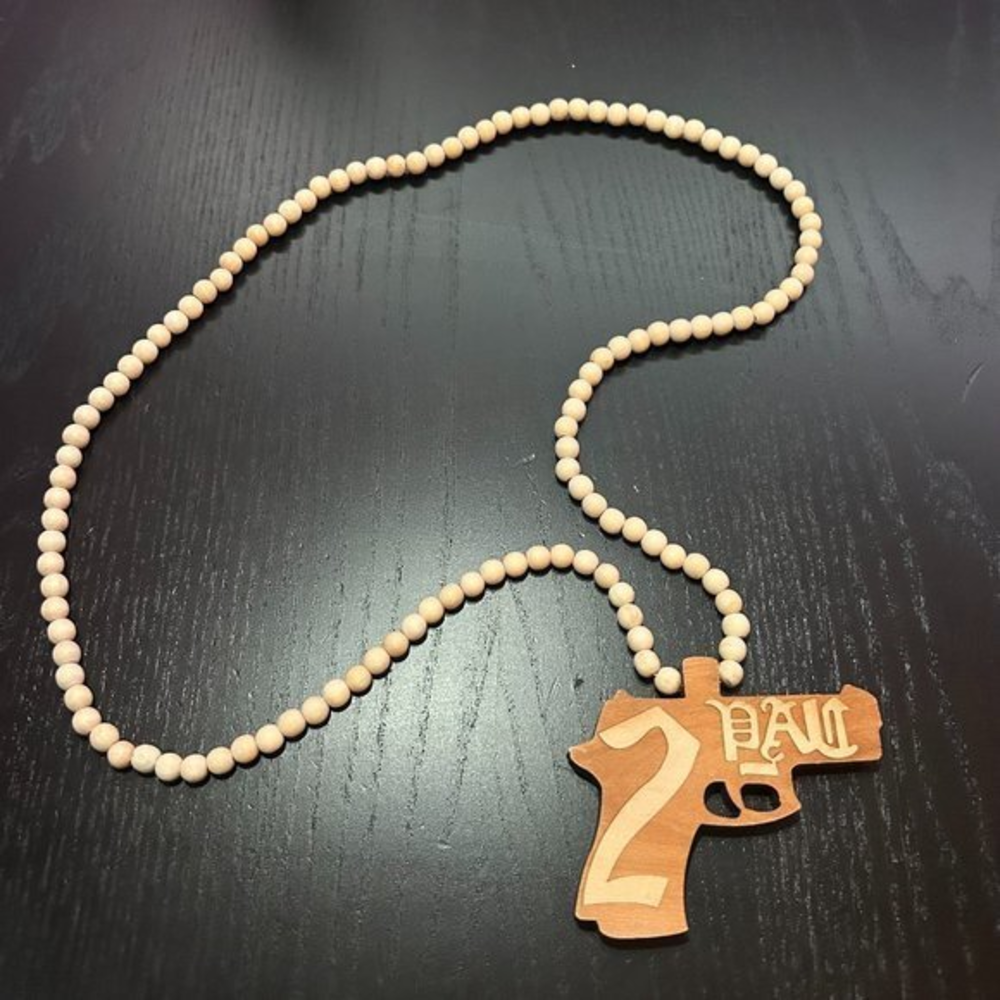 GoodWood NYC‎ 2pac Necklace Wooden Pendant Wooden Beaded